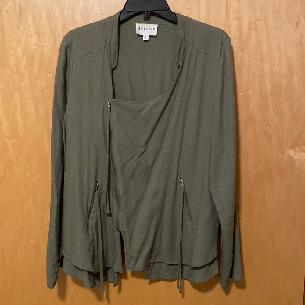 Olive + Oak Olive Green Asymmetrical Zipper Jacket Size L